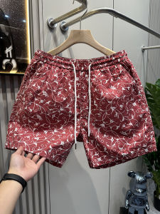 New 2025 Camouflage Shorts Mens Casual Beachwear Red Color Summer Fashionable Versatile mid Waist Loose Fit Teenagers Daily Wear