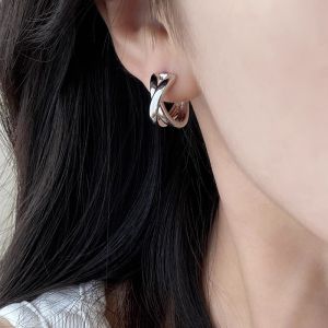 Srrmhyn Dongdaemun Ins Style Womens Earrings Gold And Silver Color Cross 3D Stereo Fashionable And Elegant Ear Jewelry