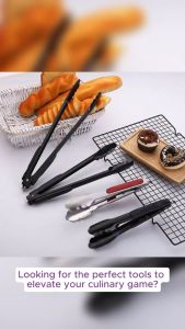 LS 9/12/14inch Kitchen Tongs Salad BBQ Tongs Multifunction Buffet Food Clamp Food Tongs Black