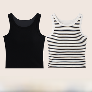 Miiow | Slim Fit Sleeveless Vest Womens Inner Wear Base Shirt With Chest Pad Bra One Piece Outerwear Cat Person Sweet Style Stripe