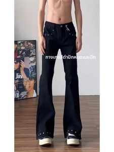กางเกงยีนส์ทรงตรงเอวสูง ชายคลุมเข่า ทรงหลวม กางเกงยีนส์ทรงเข้ารูปสไตล์อเมริกันสำหรับผู้ชาย