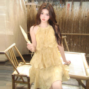 Karrar betsey | Elegant Chinese Style Yellow Halter Short Dress