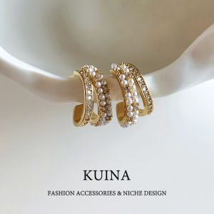 kuina | Pave Diamond Pearl Hoop Earrings