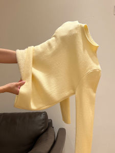 Thickened One-Piece Mink Sweater Knitted Long Sleeve Half High Collar Womens Autumn Winter Inner Wear Yellow Top Commute Style
