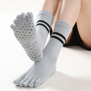 Professional Womens Yoga Socks with Five Fingers Round Head Anti-Slip Pure Cotton Long Tube Suitable for Beginners
