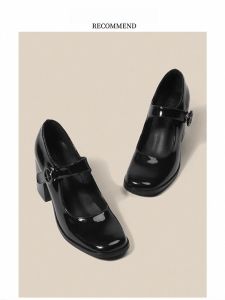 สีดำ รองเท้าส้นสูง Mary Janes ผู้หญิง รองเท้า JK ส้นหนาวินเทจฝรั่งเศส ทันสมัย อินเทรนด์ หัวมน ซิป ปิดสวมใส่ทุกวัน