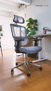 HAUS LIFE เก้าอี้สำนักงานพนักพิงสูงพร้อมที่พักศีรษะ สีดำ