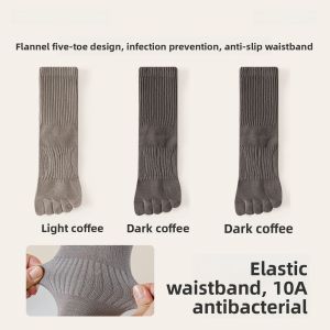 Miiow | Mens Mid-calf Anti-Odor Cotton Linen Separate Toe Socks Five-Fingered Pure Color Anti-Bacterial Summer Autumn Winter Socks