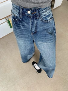 กางเกงขาสั้นผ้ายีนส์ทรงหลวมเอวสูงสไตล์อเมริกันย้อนยุคสำหรับผู้หญิง กางเกงขายาวทรงหลวม 7 ฟุต ทรงหลวม ทรงหลวม ทรงหลวม