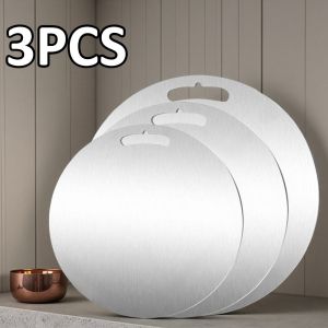 3pcs 2-Sided Stainless Steel Cutting Boards - Non-Slip Chopping Board for Meat Veggies Dough Kneading & Fruits Kitchen Tools