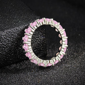Luxury Pack Pink Silver Color Aesthetic Wedding Band Eternity Ring for Women Gift Finger Lots Jewelry R4578b