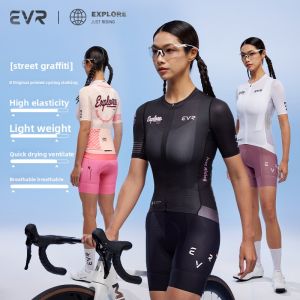evr | EVR Summer Cycling Short Sleeve Womens Graphic T-Shirt Slim Fit Bicycle Repair Top Breathable Graffiti Style Bike Riding Shirt