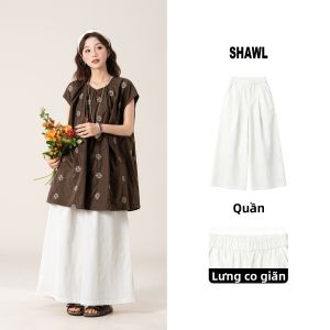 SHANGWEILUO | Bộ Áo Sơ Mi Tay Ngắn Thêu và Quần Dài Ống Rộng