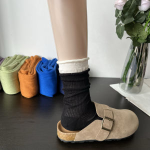 Dopamine Girl Purple Cuffed Socks Womens Trendy Japanese Style White Thin Cotton Vertical Stripe Mid-Calf Spring Summer