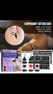 Daleo Temporary Tattoo Suit Paket 3 Botol Tinta Tato + 84 Cetakan Gambar Tatto Tanpa Jarum Tahan Air