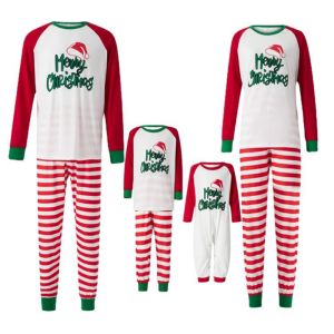 Family Christmas Costume Letter Stripe Home Clothes Parent-Child Matching Outfit Cotton Polyester Blend Spring Autumn Wear