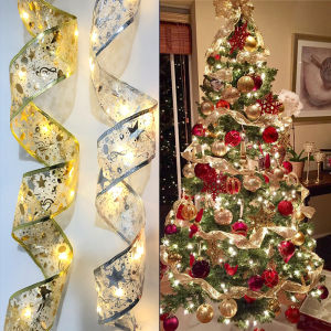 LED Ribbon Fairy Light Double Layer Christmas Tree Ornaments DIY Lace Bows String Christmas Lights Navidad Home Decoration New Year 4M40LED