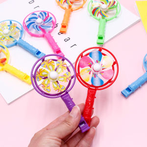 【Free Shipping】Children Coloful Windmill Whistle Musical Developmental Toy Party Props Plastic Whistling Handle Toys Pinwheel Wind Spinner