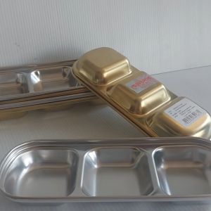 ถ้วยน้ำจิ้ม3ช่องสไตล์เกาหลีทรงซ้อนเนื้อสเตนเลสหนาจากSubronมี2สีให้เลือก