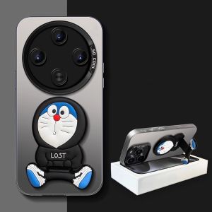 Phone Case Tecno Spark 30C Camon 30 4G 5G Trendy Cool Minimally Designed Colorful Silver Frosted Casing with Doraemon Invisible Bracket Matte Back Cover 2024