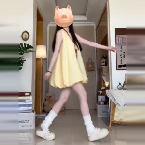 unifittoo | Yellow Sleeveless Straps Short Dress