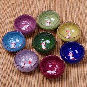Kiln Baked Multicolor Crackle Glaze Purple Sand Tea Cup Kung Fu Tea Set Arhat Cup Tea Cup Ceramic Cup Celadon Fish Cup Teapot