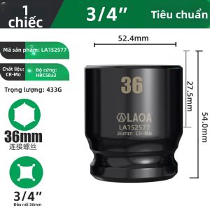 LAOA | Bộ Cờ Lê Ổ Sâu LAOA 3/4 Inch Đầu Nối Tác Động 30-65mm Phù Hợp Với Máy Khoan Cờ Lê Lực Dụng Cụ Khí Nén Dụng Cụ Điện Cờ Lê Lục Giác Hợp Kim.