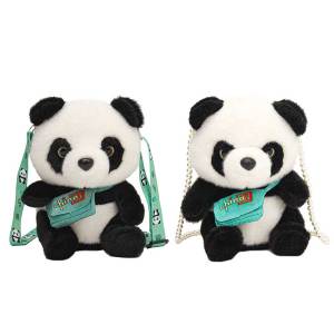 Women Cute Cartoon Bag with Zipper Panda Fluffy Sling Bag Soft Plush Shoulder Bag Girls Winter Warm Bag
