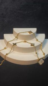 Dây chuyền nữ Titan cao cấp thiết kế hoa cúc mix trái châu mạ vàng lấp lánhđộ dài 20 cm