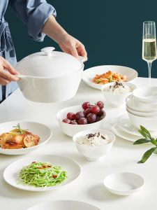 Microwave Safe Bone China Soup Bowl Pure White Underglaze Egg Soup Bowl Fruit Salad Bowl Single Home Use Dishware Bowl