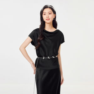 Koradior | Design Fashionable Slimming Black Short Sleeve Blouse