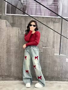 Maong Jeans for Kids Girl 5-16years old Straight Leg Pants High Waist Baggy Pants Girls Fashion Casual Denim Jeans Wide Leg Trousers Aesthetics Korean New Style 130-160cm