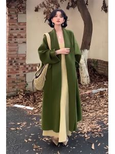 NINGXI | Elegant Loose Green Coat