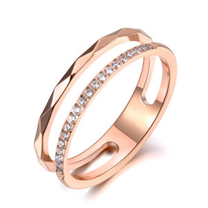 Lokaer Titanium Stainless Steel Cut Face Ring Trendy Mosaic CZ Crystal Rose Gold Color Wedding Rings Jewelry For Women R19063