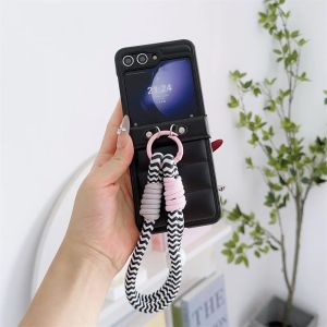 Ốp Điện Thoại Kiểu Áo Khoác Da Có Dây Đeo Tay Dành Cho Samsung Galaxy Z Flip 8/7/6/5/4/3 Flip7 FE - Vỏ Bảo Vệ Bản Lề Dạng Vòng Đeo Tay