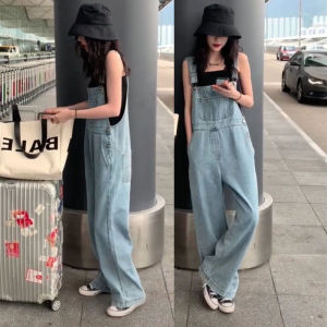 Loose Wide Leg Denim Overalls Womens Fashion Spring Autumn New Style HyunA Style Slimming Straight Cut Trousers