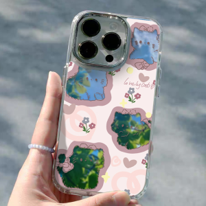 Fashionable Silicone Phone Case with Mirror Decoration for Apple iPhone 14 pro Max 15 pro Graffiti Style Full Cover Anti-Fall Luxury Feel