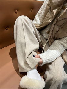QIAONIAOGE | High-End Woolen Knitted Trousers Womens Autumn Winter Thickened Loose Wide Leg Pants With Fleece Patterned Straight Cut
