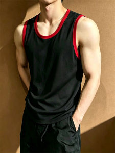 American Color Block Low Round Neck Design Mens Vest for Summer Fitness
