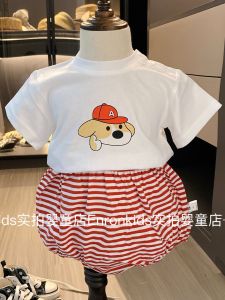 Cute Summer Outfit for Boys And Girls Thin round Neck Top And Bottoms Set Baby Casual Wear Daily Clothes Cotton Polyester Blend
