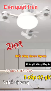 Đèn quạt trần 3 đầu drone gió mạnh không tiếng ồn công suất 50W có điều khiển từ xa