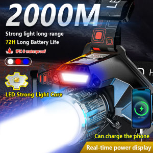 2000m High-beam Headlight Flashlight Headlamp Rechargeabl Waterproof Emergency Cycling Camping