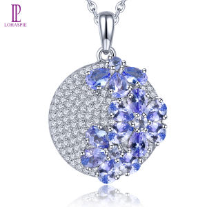 Lohaspie Jewelry Genuine 3 Carats 925 Sterling Silver Tanzanite Pendant Natural Tanzanite Pendant Purple Flower Gemstone Women Fashion Pendant 925 Silver Jewelry