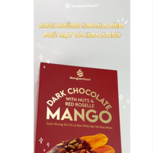 Xoài Sấy Dẻo Nhúng Socola Đen Phủ Hạt Và Hoa Atiso NONGLAMFOOD Trái Cây Sấy Đồ Ăn Vặt Hộp 120g