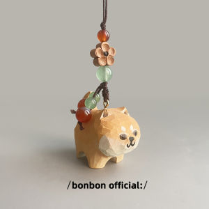 Creative Cute Carved Wooden Dogleak And Akita Phone Chain Peach Wood Bag Charm for Boyfriend Girlfriend Couple Gift