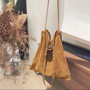 AAN Frosted Leather Tote Bag Womens New 2025 Fringe Woven Underarm Crossbody Bag Soft Handbag Magnetic Buckle Closure