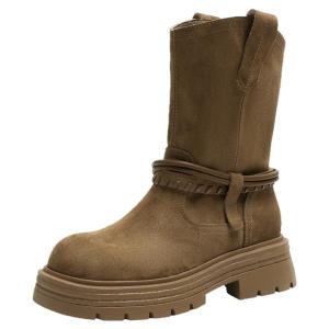 Josiny | Thick Sole English Style Chunky Heel Boots Mid-Calf
