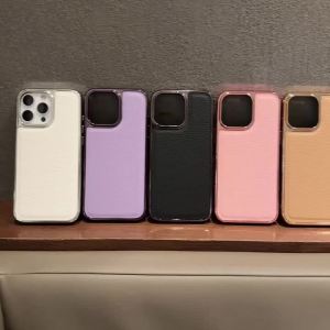 Ốp Điện Thoại Da Lychee Màu Trơn Cao Cấp Mềm Mại Cho iPhone 17 Pro Max 15 XR 11 12 13 14 16 Pro Max - Mặt Lưng Viền Mạ
