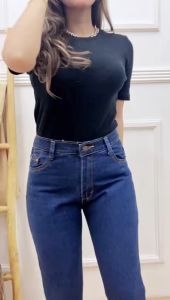 Highwaist Jumbo Cutbray Rawis Jeans Wanita Big Size 27-42