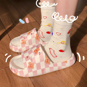 Thin Girls Heart Slippers Womens Summer Eva Non-Slip Deodorant Thick Bottom Household Chessboard Plaid Cute Bear Sandals